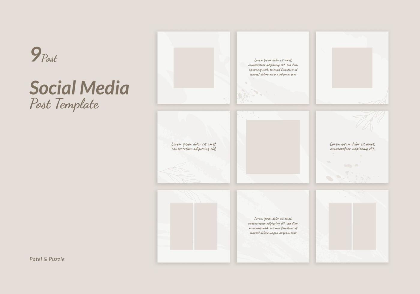 Set of 9 Social Media Design Post Template with Puzzle and Pastel Theme, Suitable for branding, post, ads, advertising, promotion product fashion beauty, presentation, sale banner, cosmetic vector
