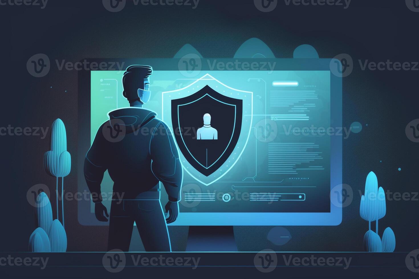 Illustration of a user accessing a secure digital platform with a lock icon on the screen, emphasizing the importance of online safety. photo