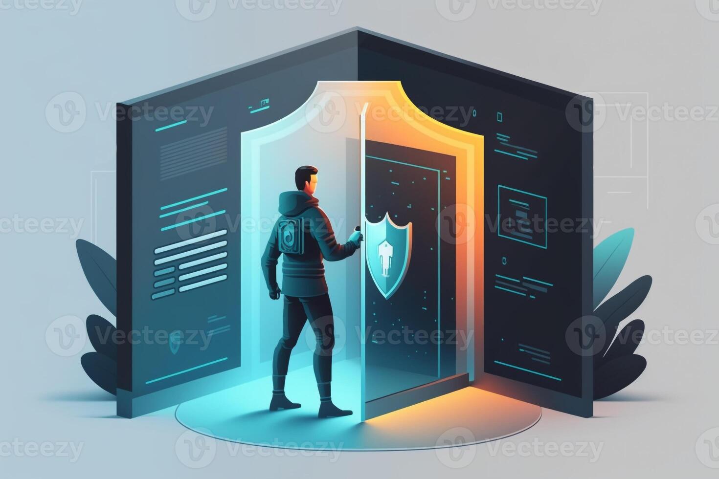 Illustration of a user accessing a secure digital platform with a lock icon on the screen, emphasizing the importance of online safety. photo