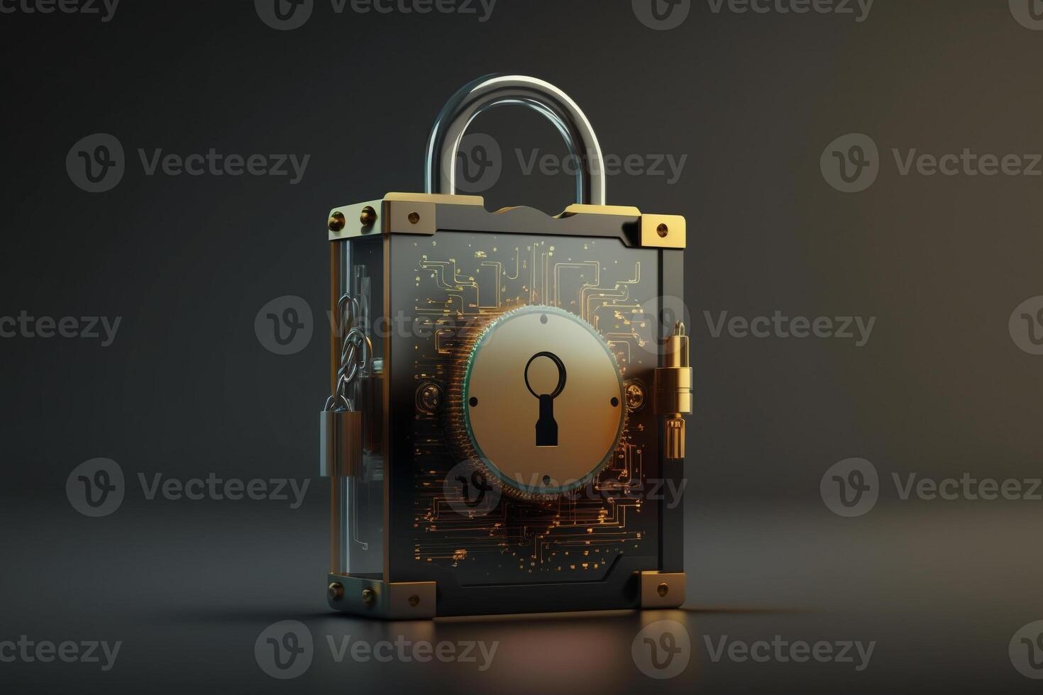 Illustration of a padlock on a digital screen, symbolizing secure and encrypted data. photo