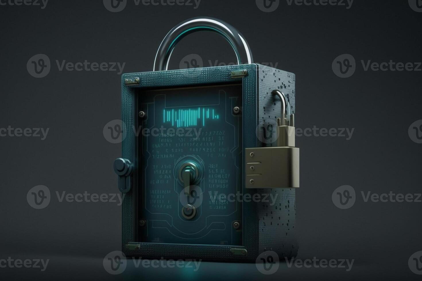Illustration of a padlock on a digital screen, symbolizing secure and encrypted data. photo