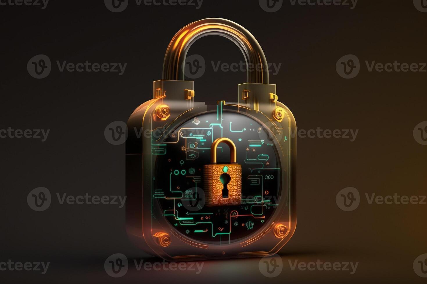 Illustration of a padlock on a digital screen, symbolizing secure and encrypted data. photo