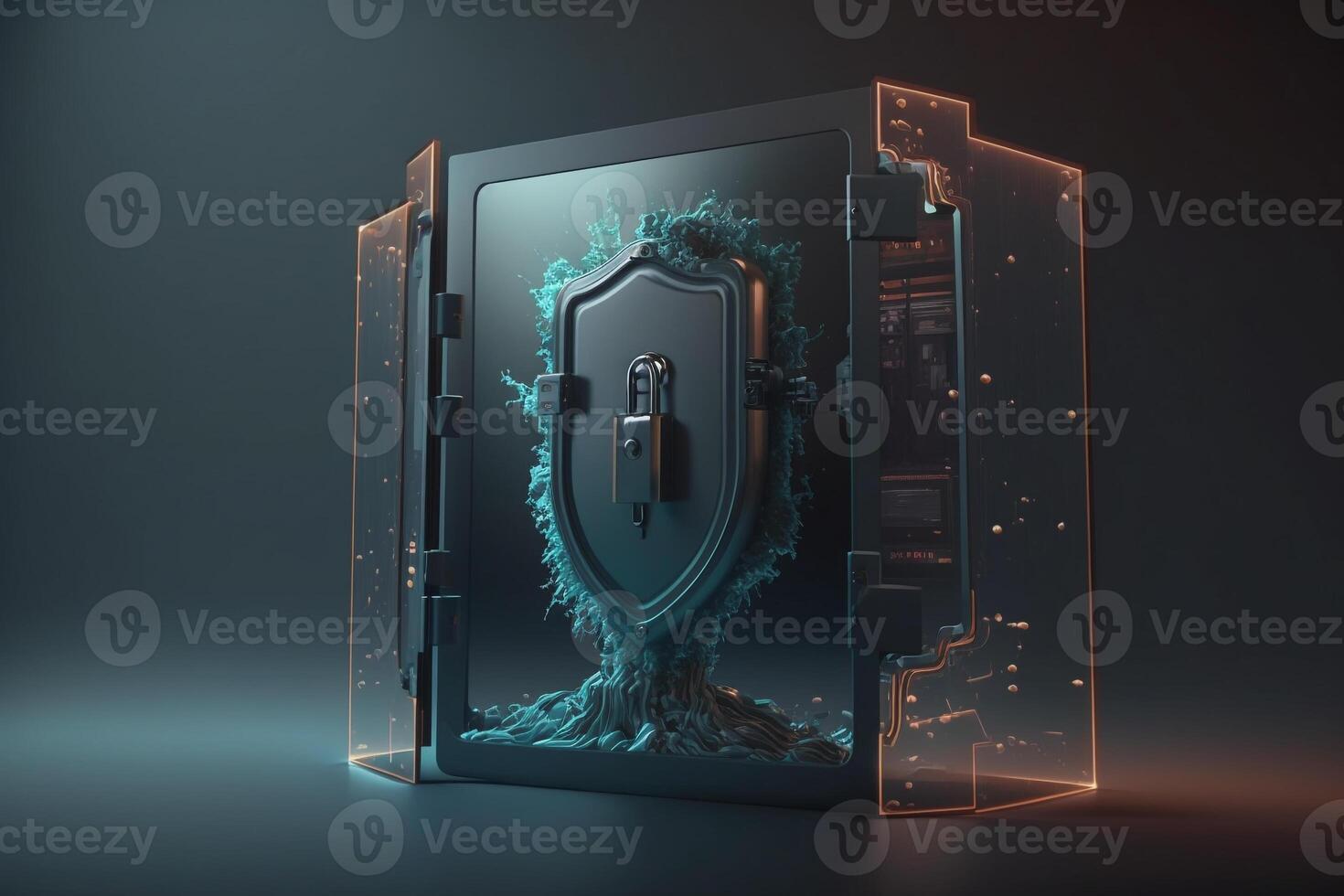 Illustration of a digital screen with a security concept lock, symbolizing protection against unauthorized access. photo