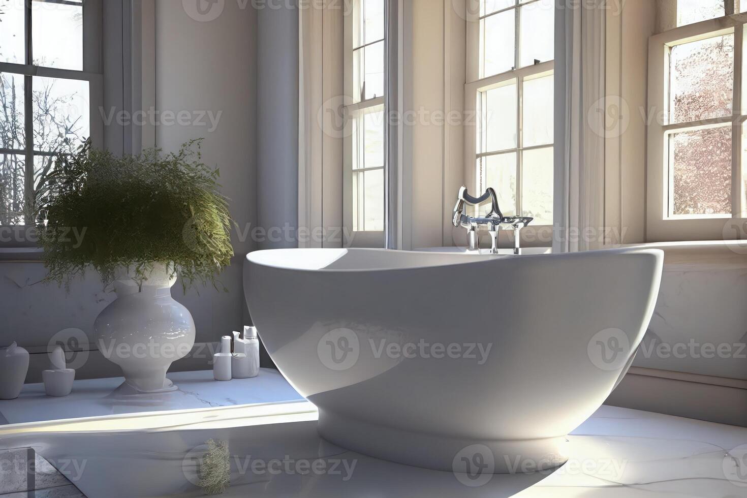 Freestanding bath in modern bathroom . photo