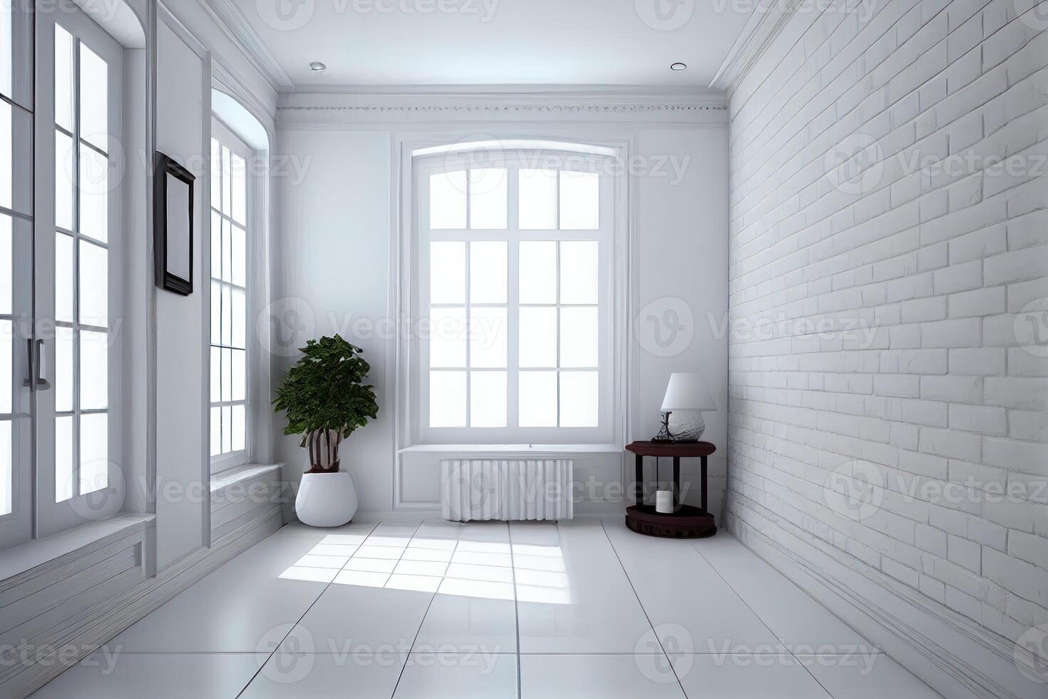 acogedor blanco habitación pared antecedentes para vídeo chateando . ai generado foto