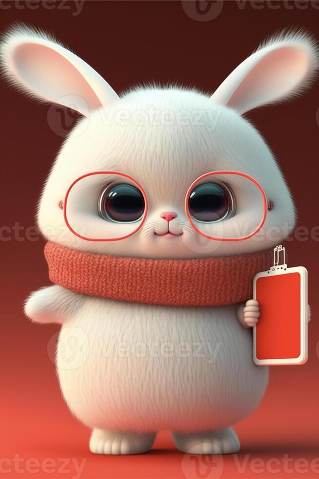 white rabbit wearing glasses and a red scarf. . photo