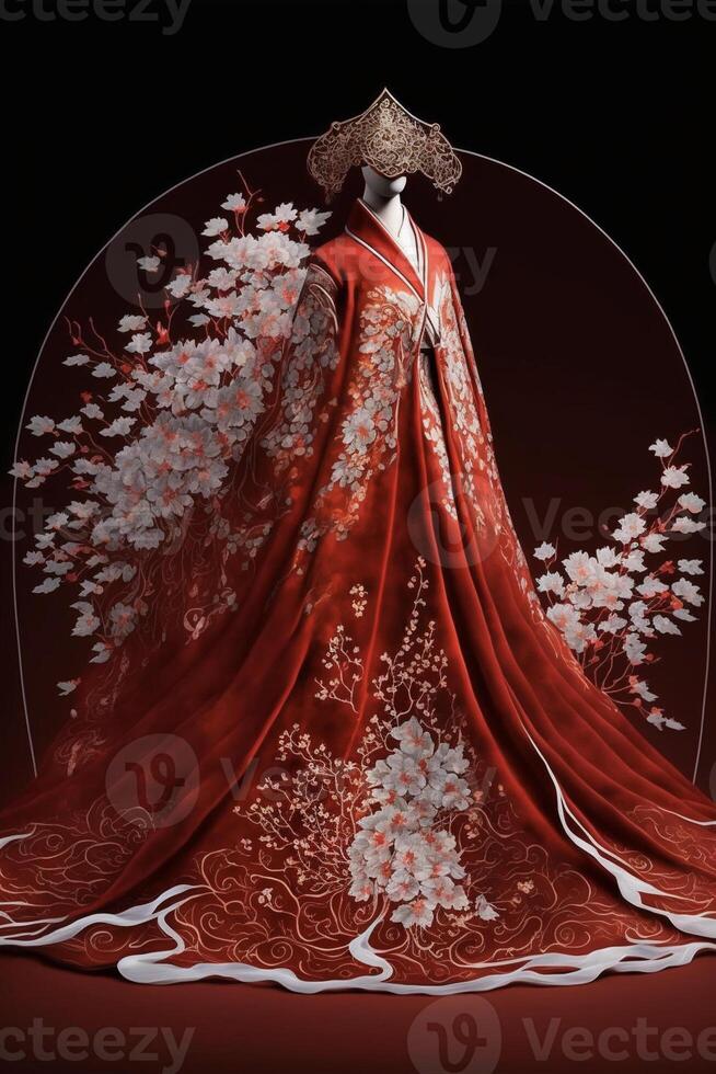 woman in a red and white kimono. . photo