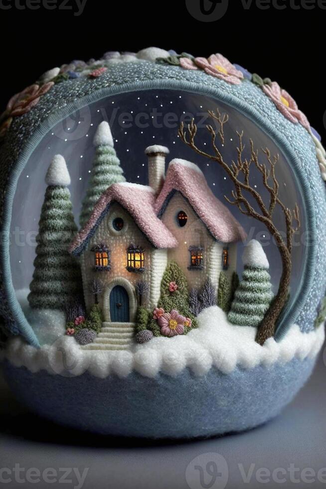 snow globe with a house inside of it. . photo