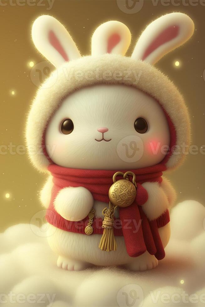 white rabbit sitting on top of a cloud. . photo