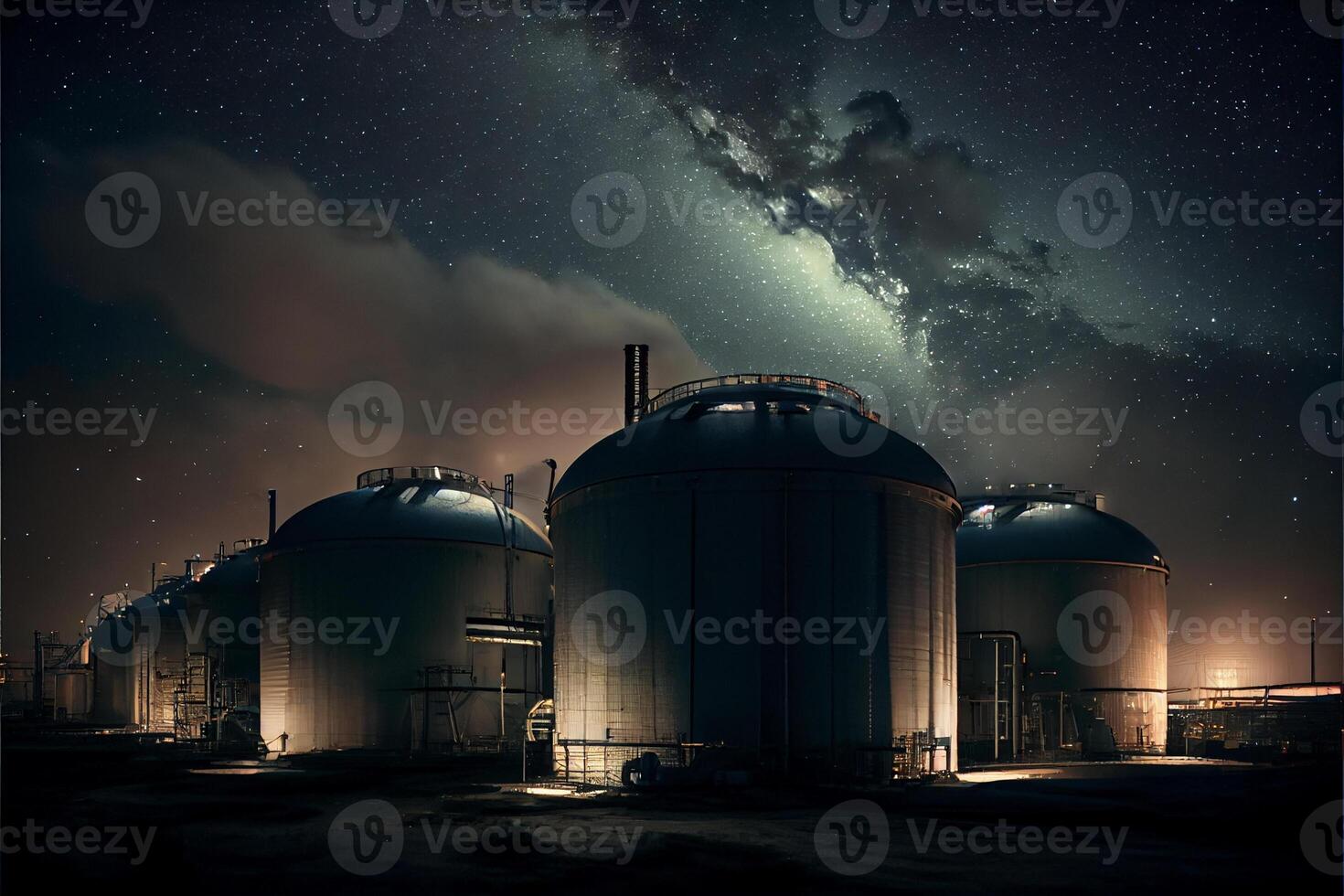 group of tanks sitting next to each other under a night sky. . photo