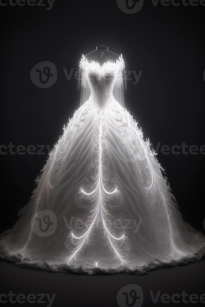 close up of a wedding dress on a mannequin. . photo