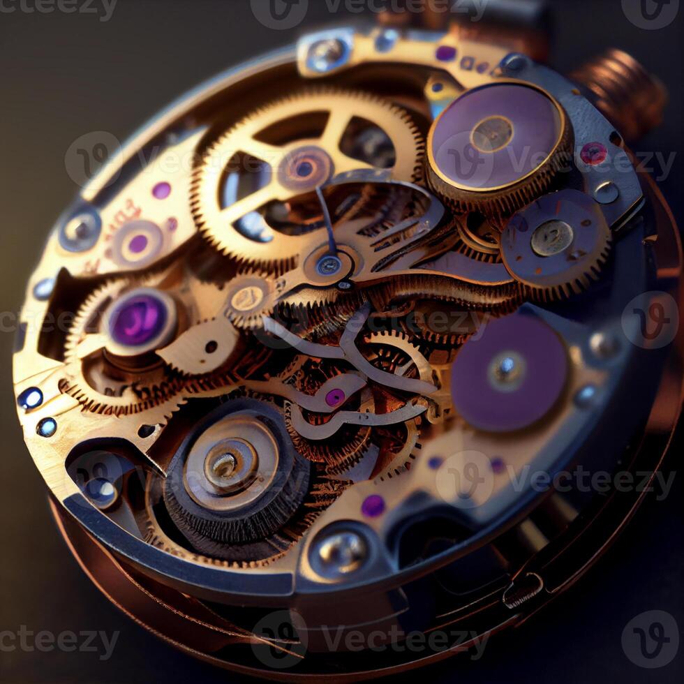 close up of the inside of a watch. . photo