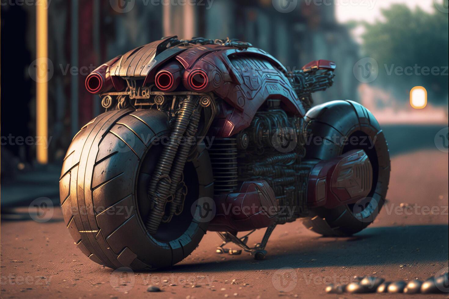 close up of a motorcycle on a street. . photo