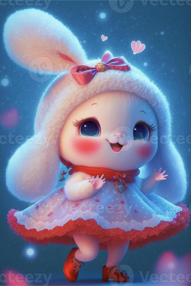 close up of a cartoon bunny wearing a dress. . photo