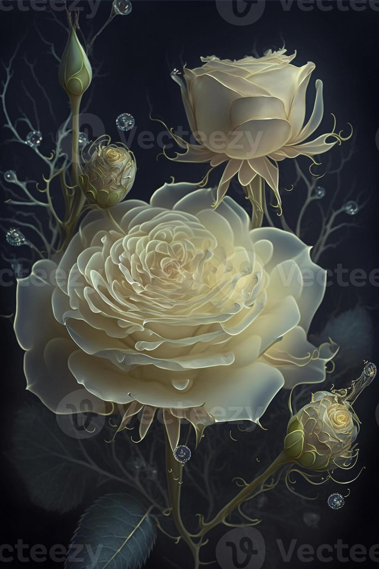 painting of a white rose on a black background 22904814 Stock Photo at