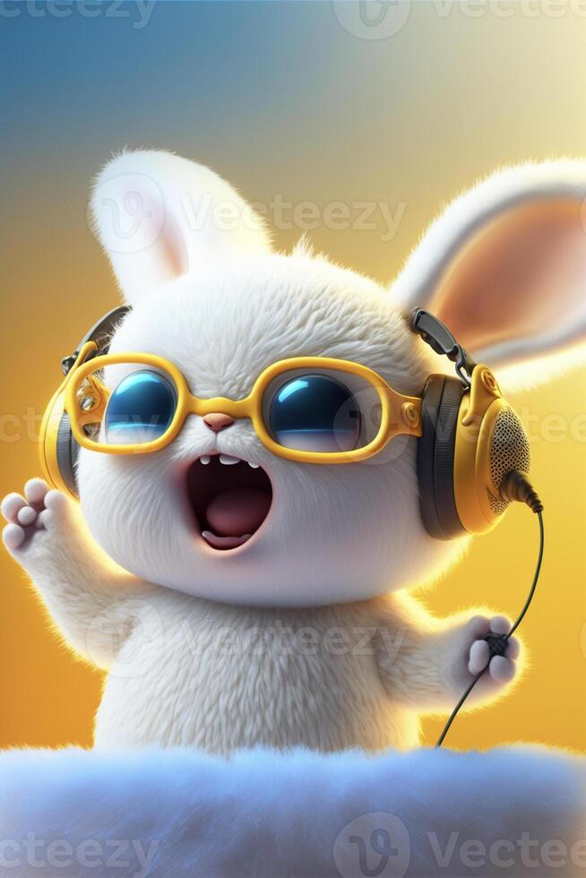 cartoon bunny wearing headphones and holding a microphone. . photo