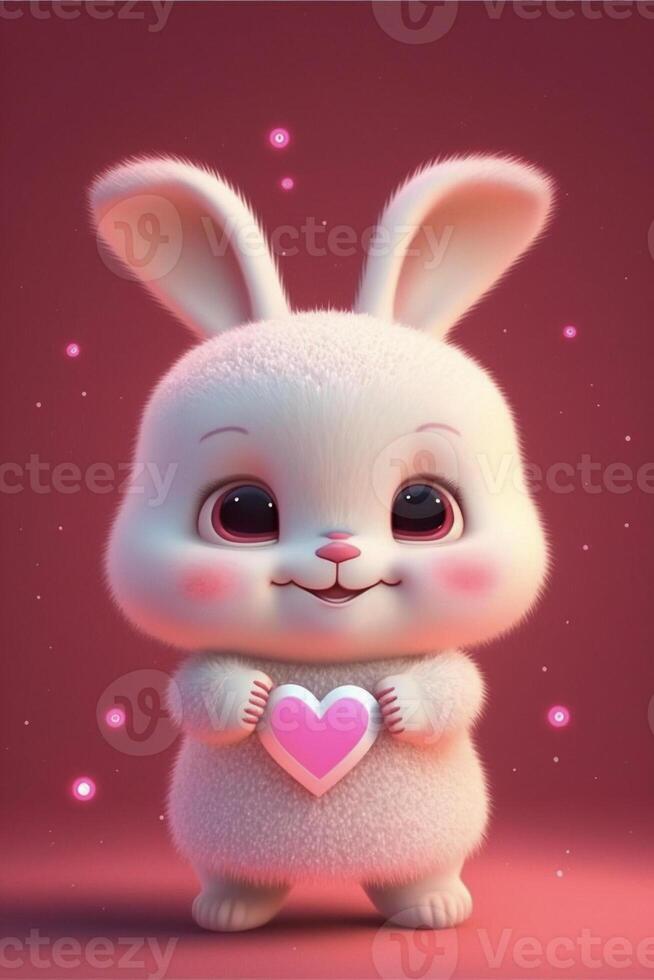cartoon bunny holding a heart in its paws. . photo