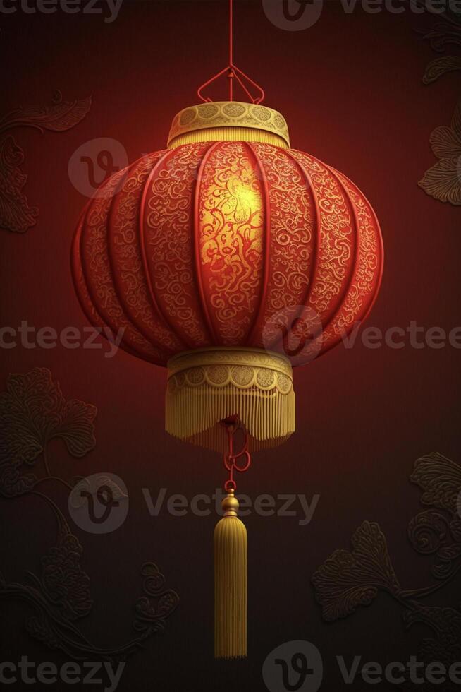 red and gold chinese lantern hanging from a ceiling. . photo