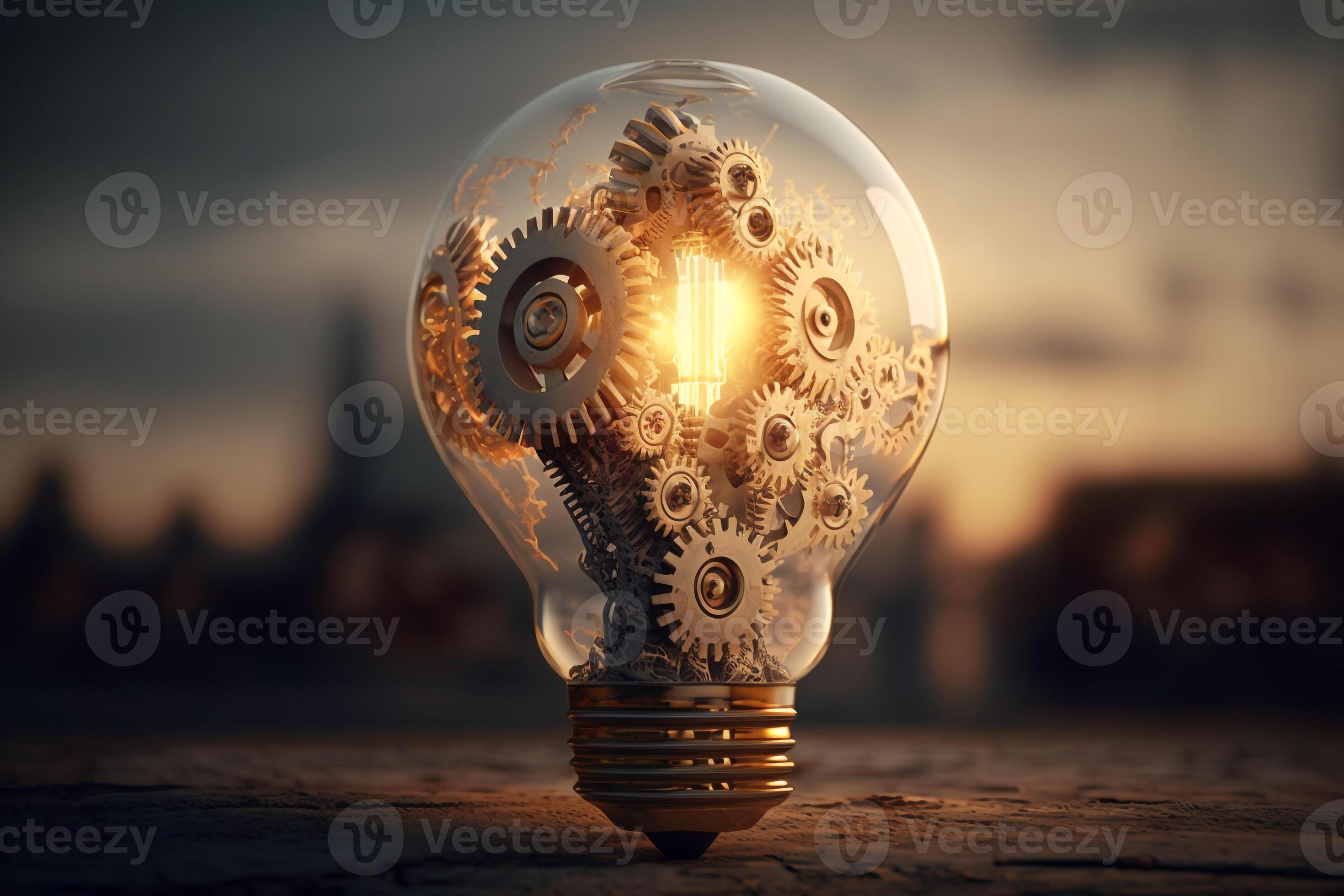 a lightbulb with gears and cogs inside, representing the idea of