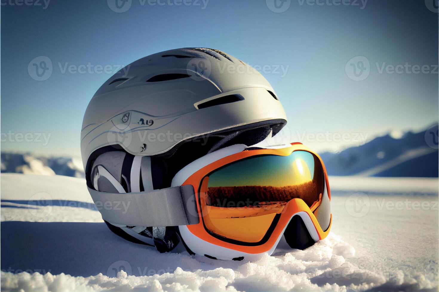 pair of ski goggles sitting in the snow. . photo