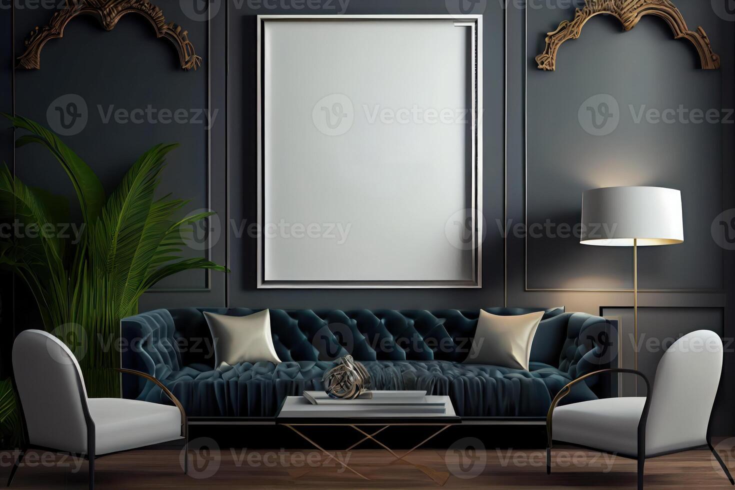 mockup poster frame in modern interior background, living room, Art Deco style . photo