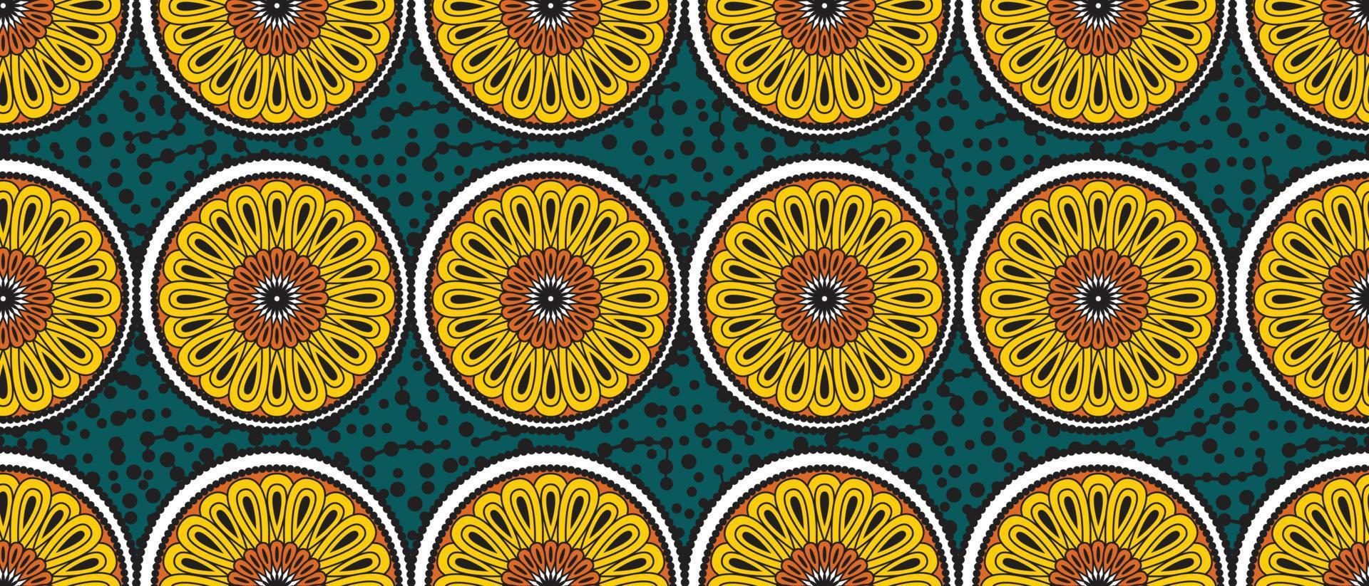 African ethnic traditional green pattern. seamless beautiful Kitenge, chitenge,Ankara style. fashion design in colorful. Geometric circle abstract motif. Floral Ankara prints, African wax prints vector