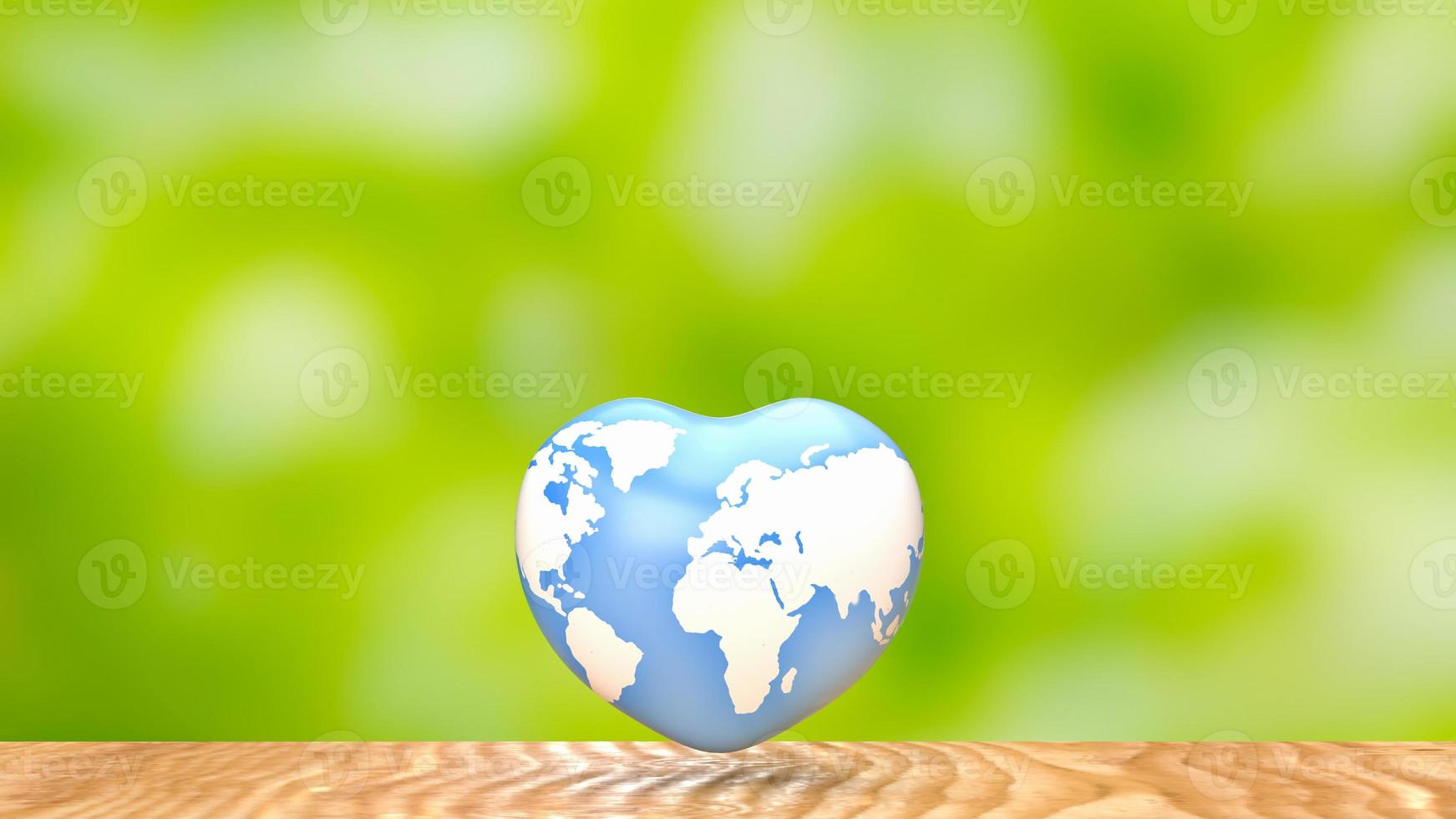 The earth  map on heart for eco concept 3d rendering photo