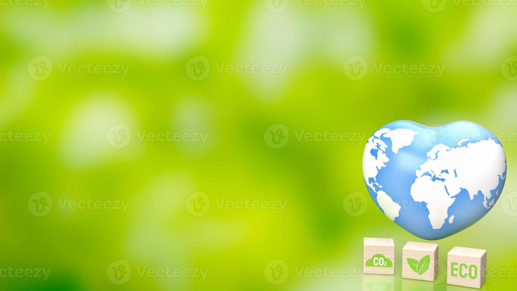 The earth  map on heart for eco concept 3d rendering photo