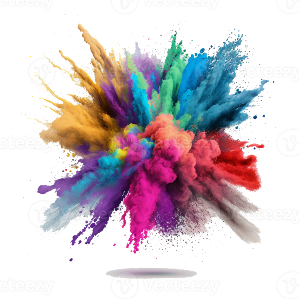 holi powder splash colorful ,colorful powder explosion effect on transparent background , png