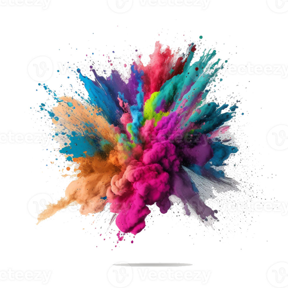 holi powder splash colorful ,colorful powder explosion effect on transparent background , png