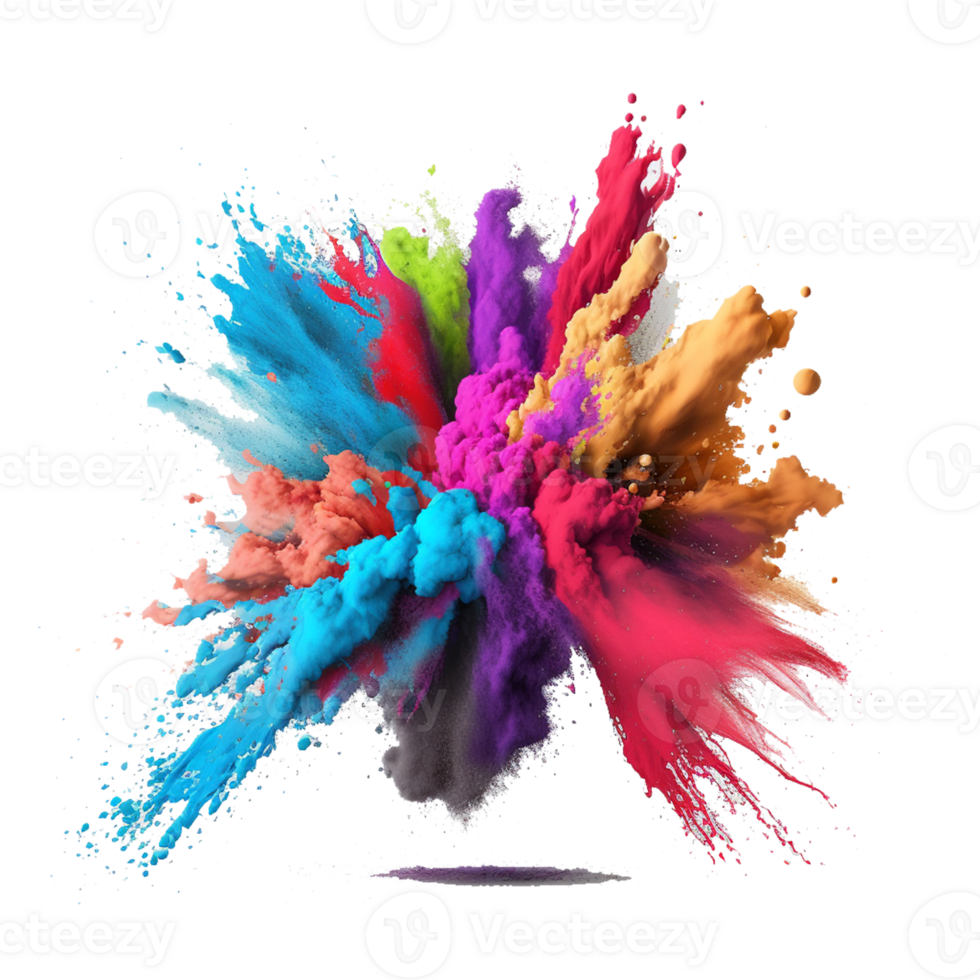 holi powder splash colorful ,colorful powder explosion effect on transparent background , png