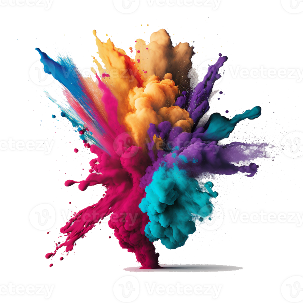 holi powder splash colorful ,colorful powder explosion effect on transparent background , png