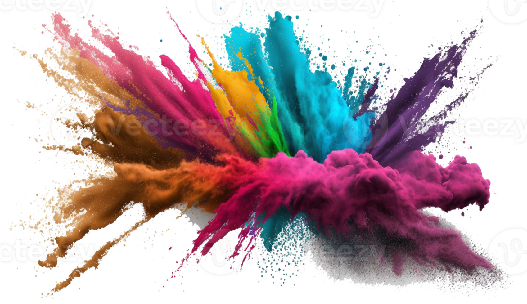 holi powder splash colorful ,colorful powder explosion effect on transparent background , png