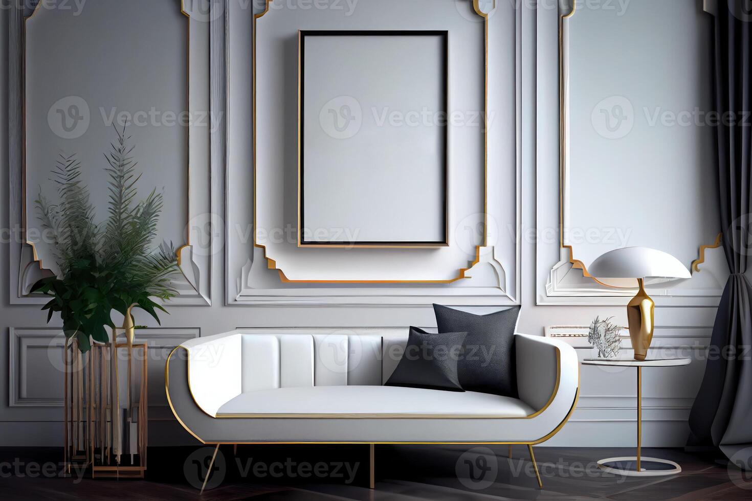 mockup poster frame in modern interior background, living room, Art Deco style . photo