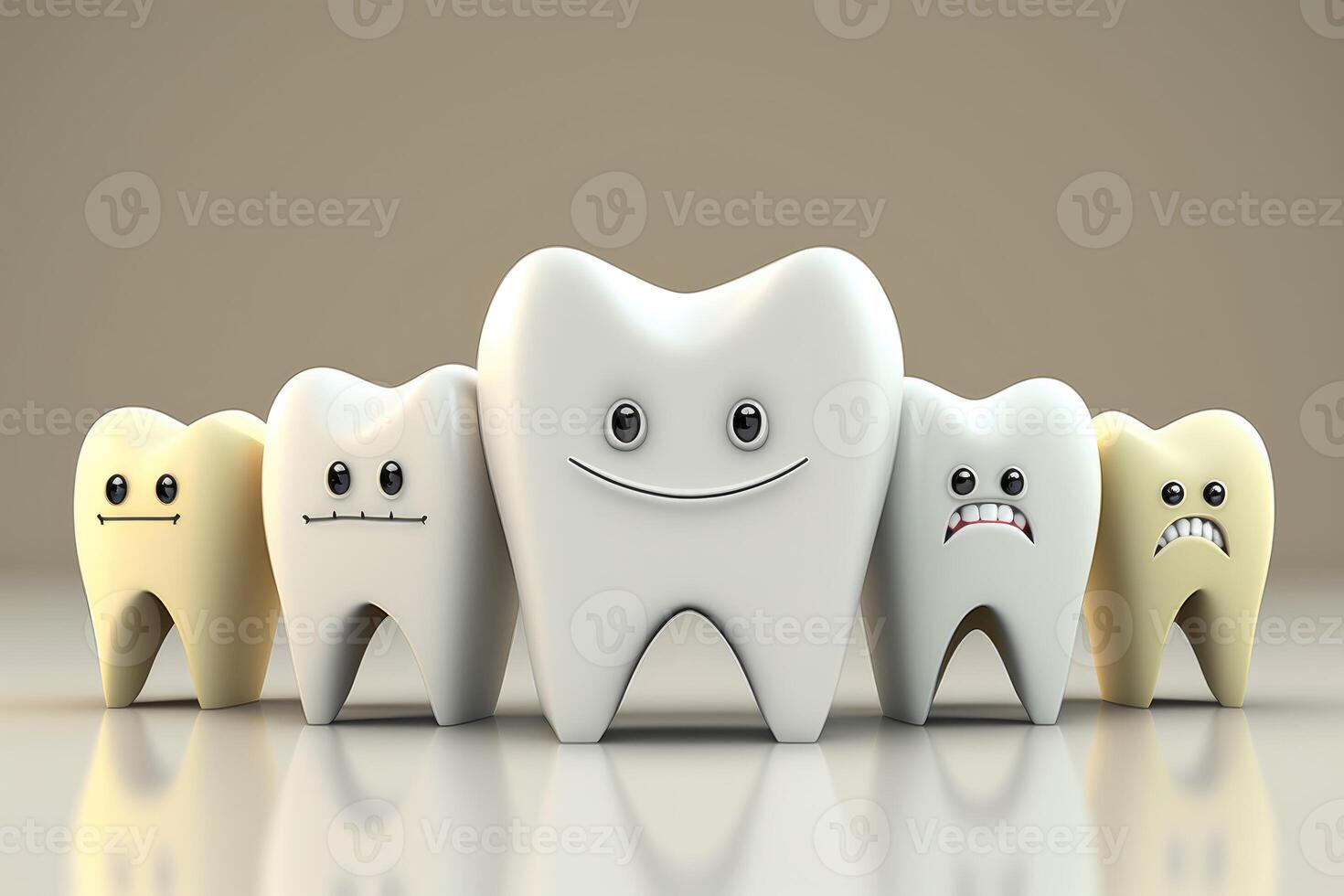 ai generado amarillo dientes y blanco dientes dibujos animados. oral salud cuidado dientes blanqueo concepto. diseño para bandera, diseñador, dental clínica o hospital. foto