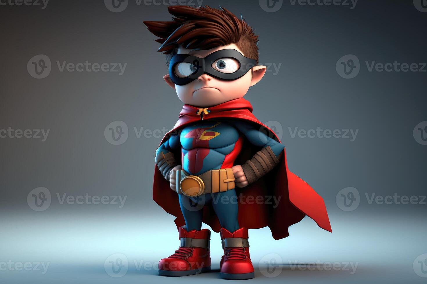 3D superhero boy cartoon. photo