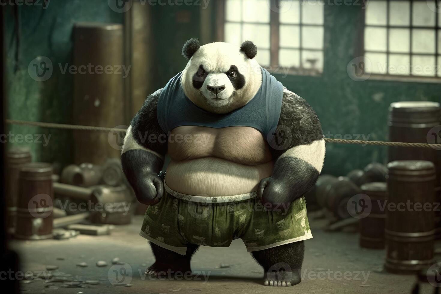 Panda wears workout cloth. Love health and fitness concept. photo