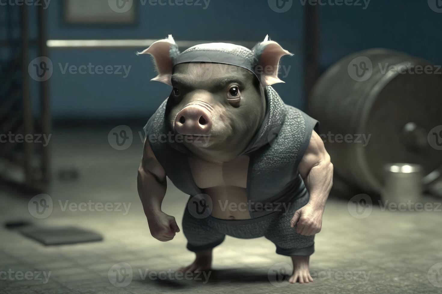 Pig wears workout cloth. Love health and fitness concept. photo