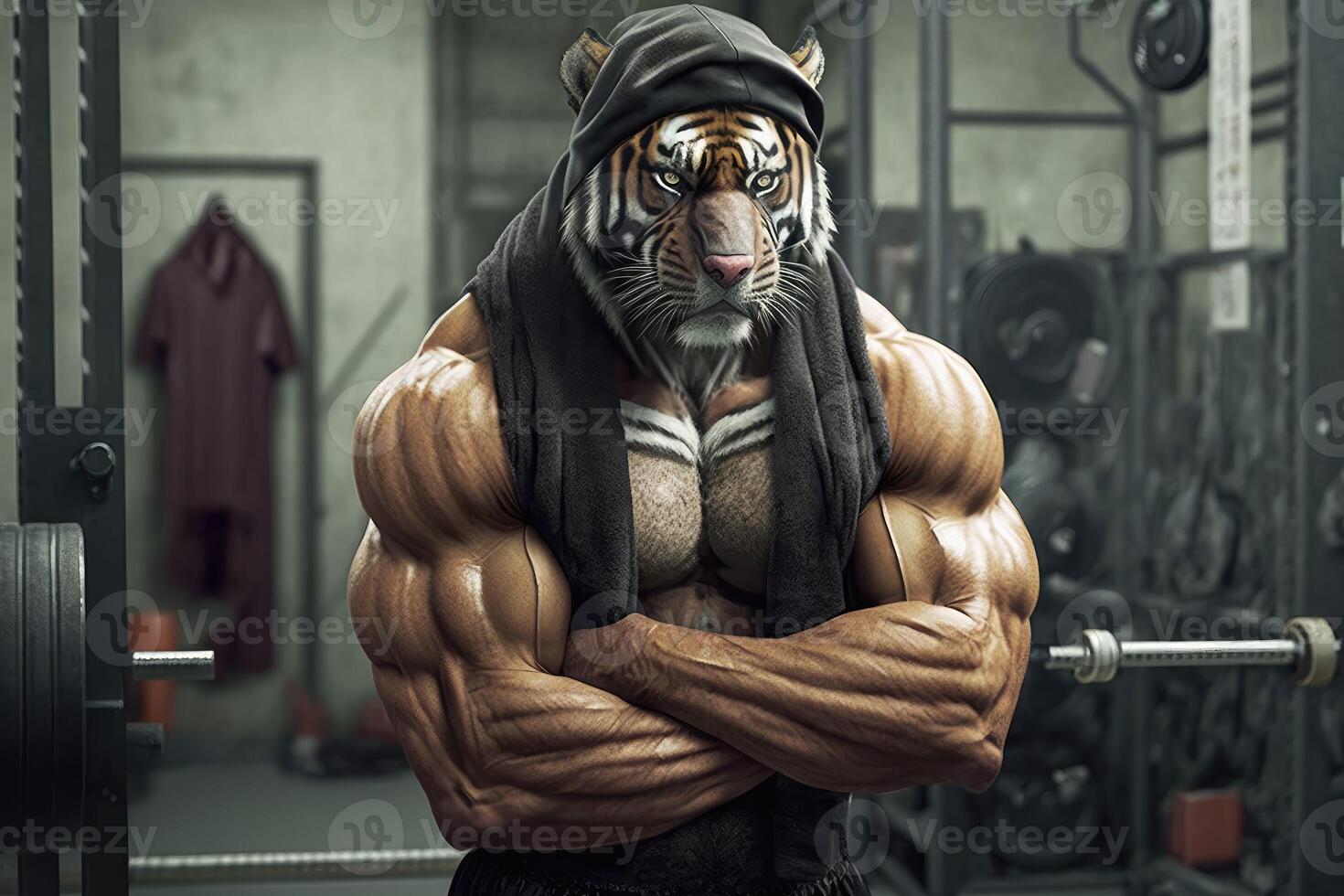 Tiger wears workout cloth. Love health and fitness concept. photo