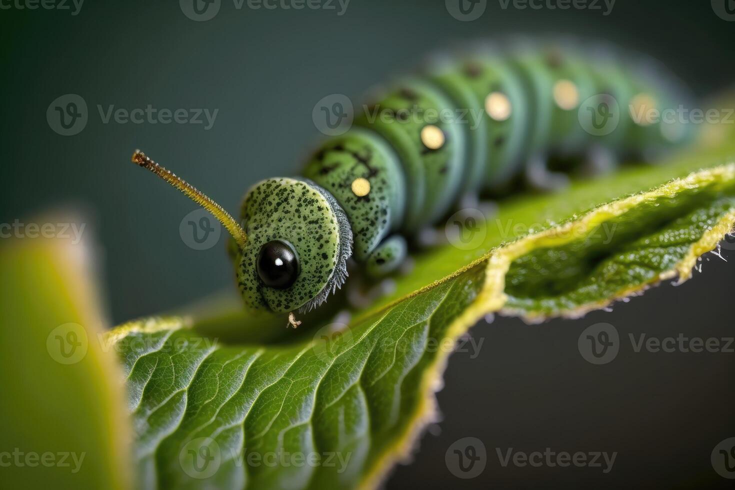 Worm on Leaf. Close Up. photo