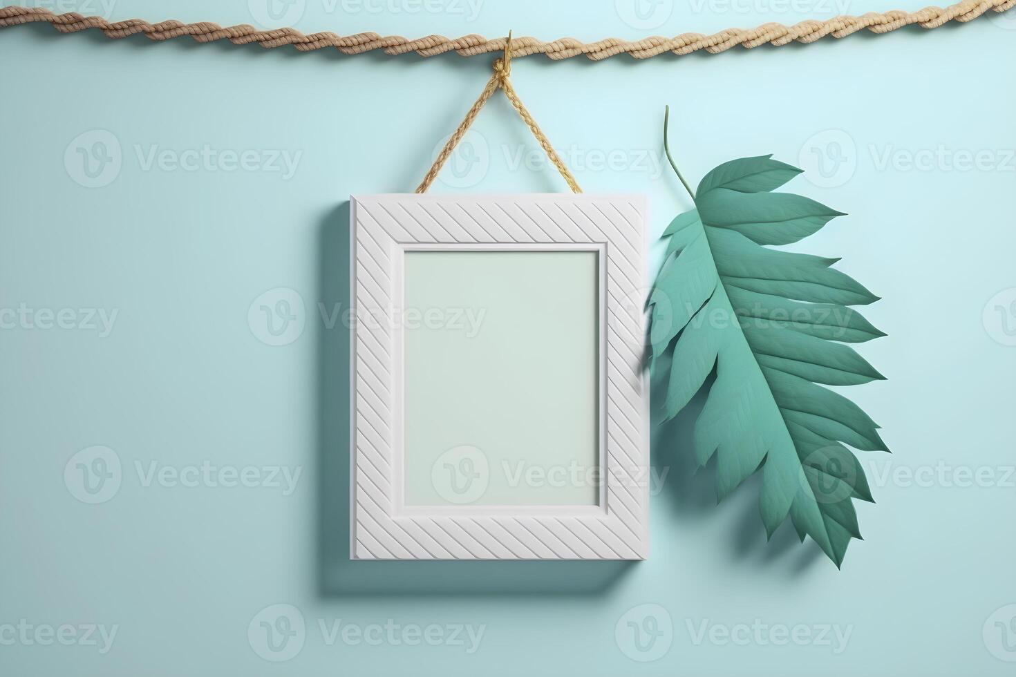 blank white frame on a pastel colored wall . photo