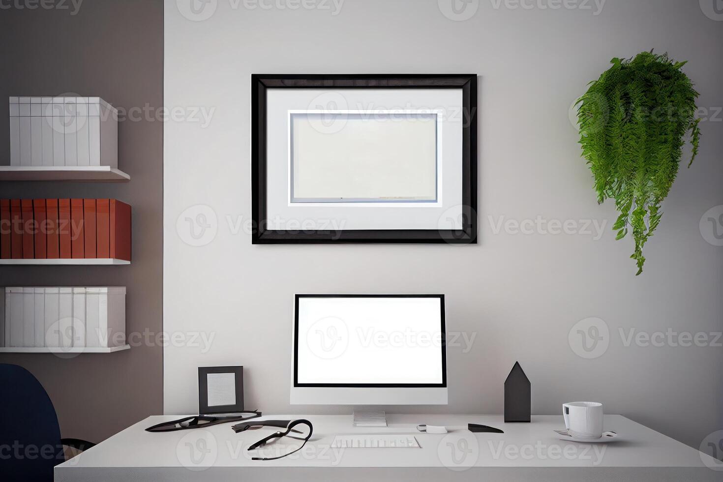 framed cerfificate mockup in a office wall . photo