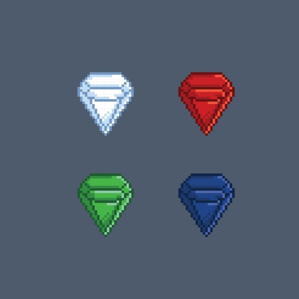 gemstone with different color in pixel art style vector