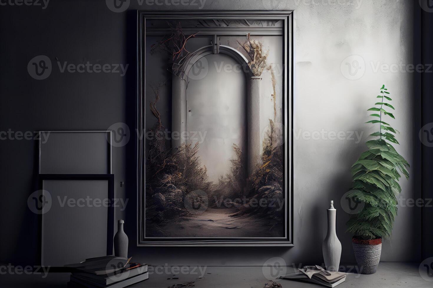 mockup photo for a painting with vertical frame on the wall .