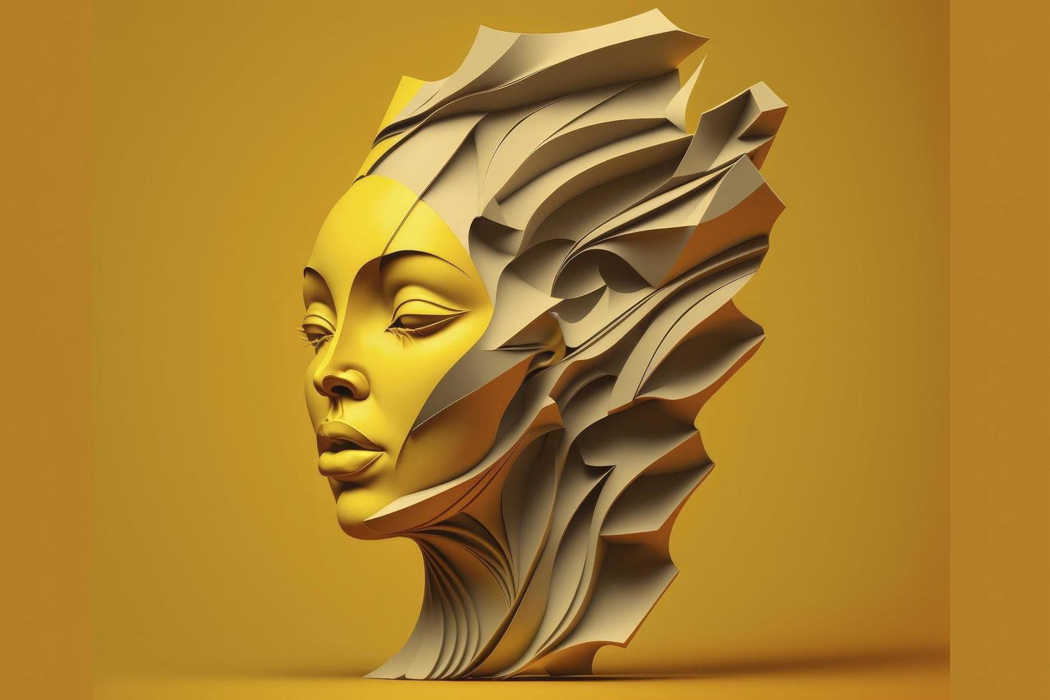 Modern Abstract Woman's face Sculpture design on yellow background photo