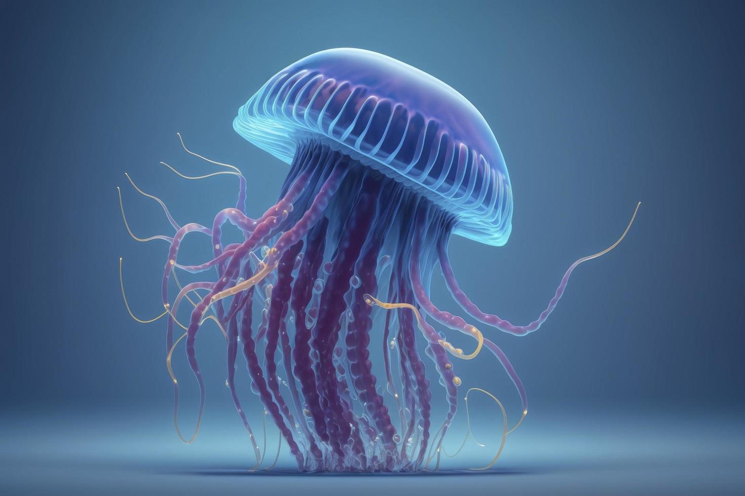 a jellyfish swimming on blue background, 3d render photo