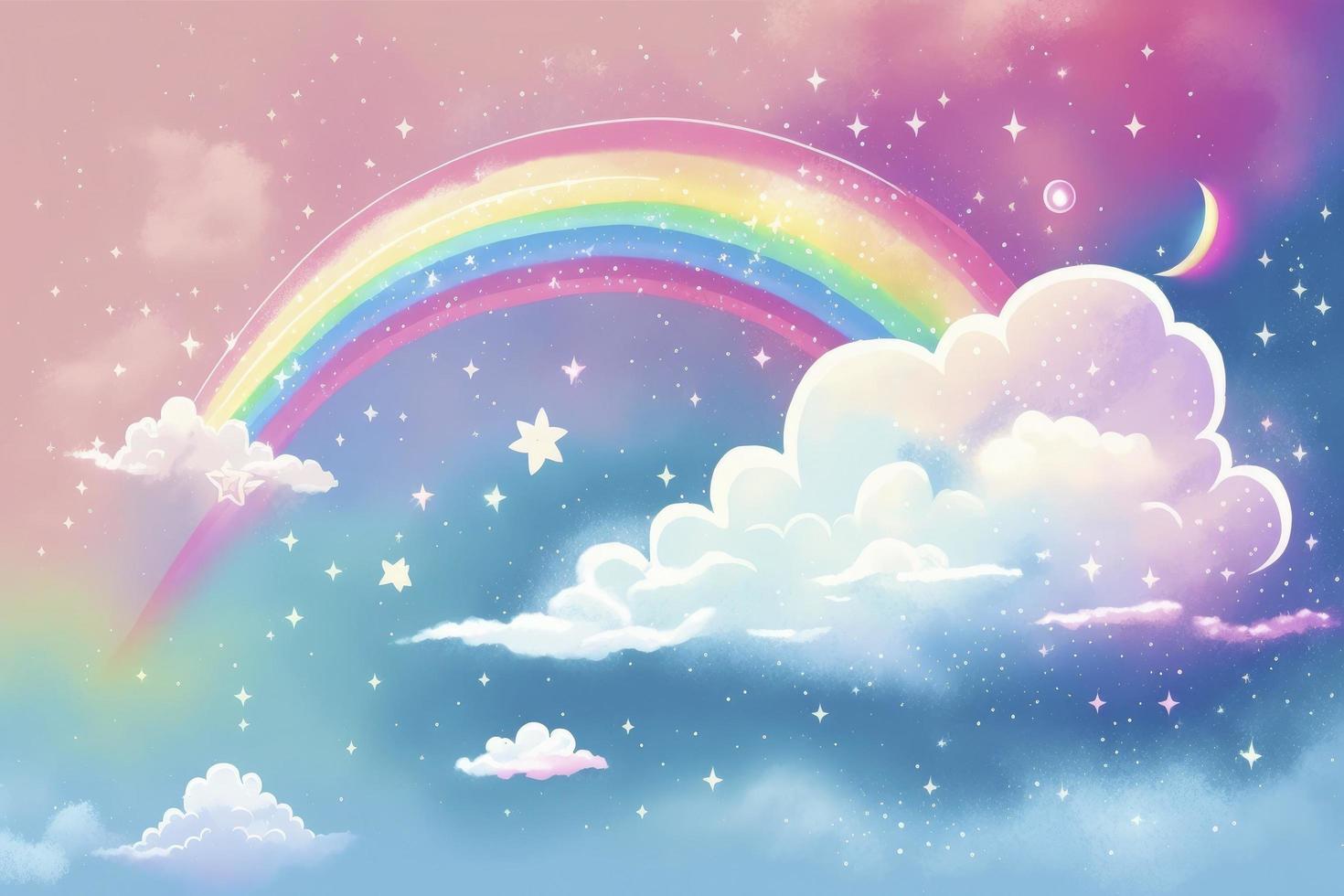 Fantasy sky rainbow. Fairy skies rainbows colors, magic landscape and dream sky background illustration photo