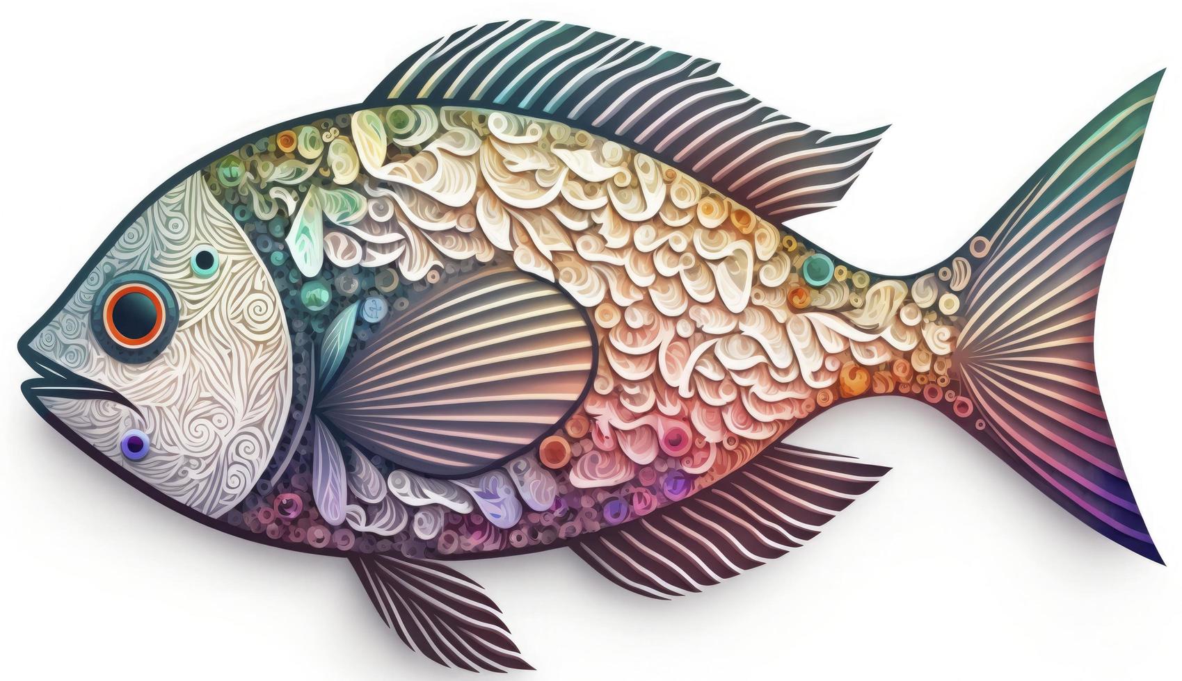 fish  Sticker, Joyful  Soft Color, White Background, Generate Ai photo