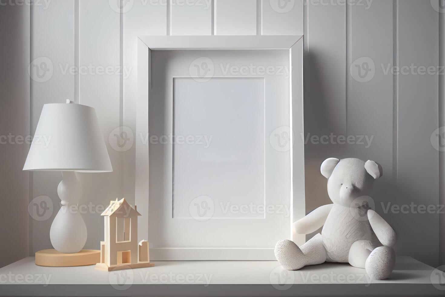 white frame mockup on the wall, minimalistic thin frame, day light, white wall, minimalistic, scandinavian style . photo