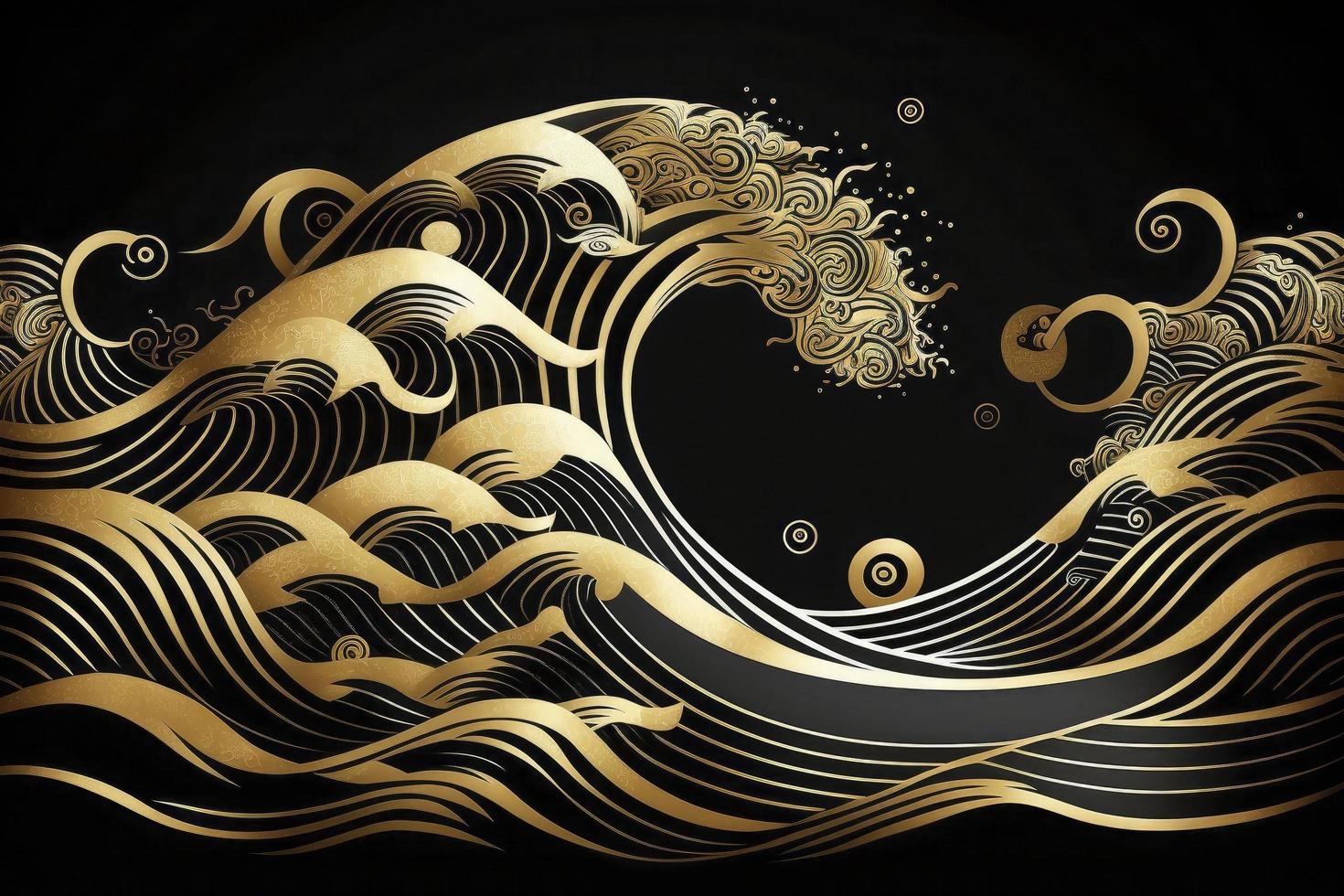 Beautiful wave like lines Black and gold Japanese style background illustration photo